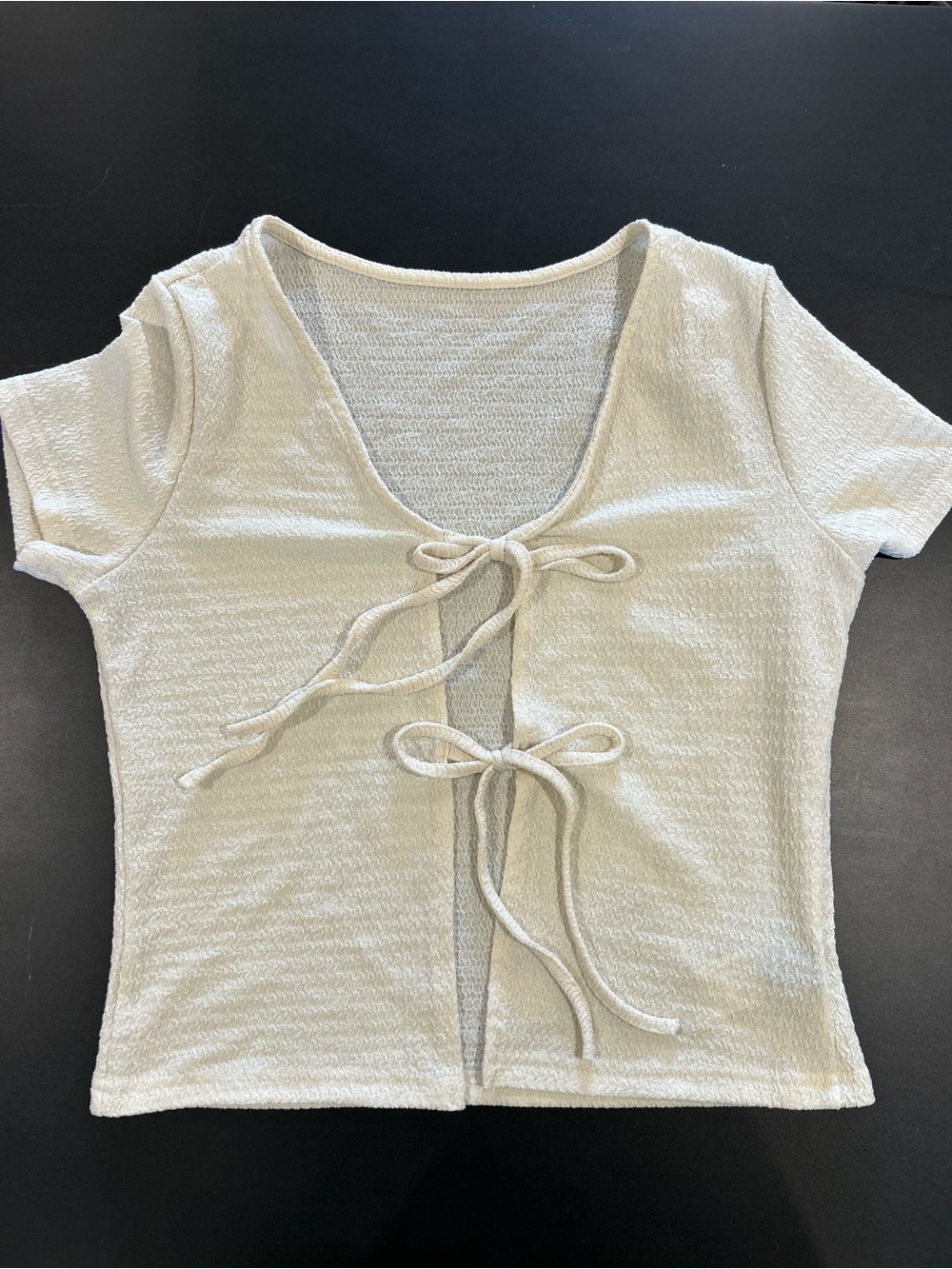Tie-Front Short Sleeve Top in Cream